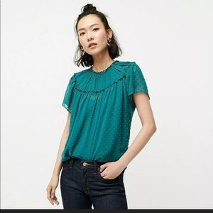 New J. Crew Gathered Bib Top In Drapey Swiss Green